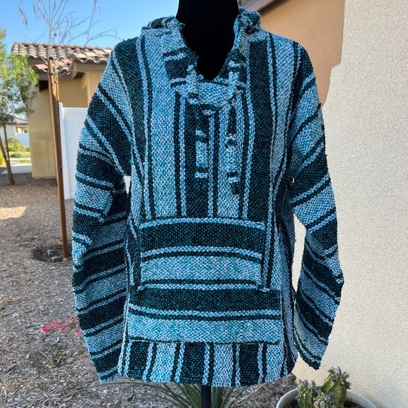 Confecciones Artilana Green Striped Poncho Women Size Medium - Picture 1 of 16